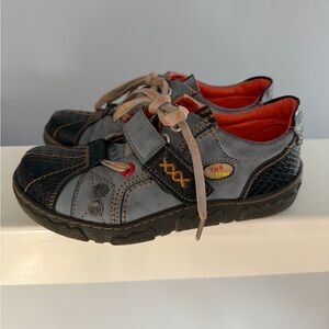 Women’s Casual Grey and Black Lace-Up Sneakers with Orange Lining